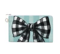 Cartera de lona, monedero con estampado de Hello Fall a cuadros en blanco y negro, monedero con cremallera, pequeña bolsa de cosméticos