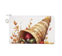 Cartera de lona, monedero con estampado de hojas de cornucopia de otoño, frutas y verduras, monedero con cremallera, pequeña bolsa de cosméticos