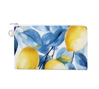 Cartera de lona, monedero con estampado de limones de acuarela, monedero con cremallera, pequeña bolsa de cosméticos