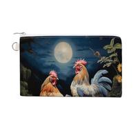 Cartera de lona, monedero con estampado de luna, diseño de gallinas, monedero con cremallera, pequeña bolsa de cosméticos