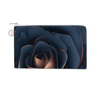Cartera de lona, monedero con estampado de rosa azul marino y cobre, monedero con cremallera, pequeña bolsa de cosméticos