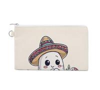 Cartera de lona, monedero con estampado de sombrero colorido de fantasma blanco mexicano, monedero con cremallera, pequeña bolsa de cosméticos