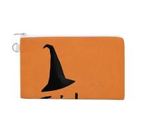 Cartera de lona, monedero con estampado de sombrero de bruja con palabras "Trick or Treat", monedero con cremallera, pequeña bolsa de cosméticos