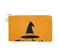 Cartera de lona, monedero con estampado de sombrero de bruja, diseño de Halloween, monedero con cremallera, pequeña bolsa de cosméticos