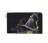 Cartera de lona, monedero con estampado de sombreros de mago líquido verde con dos gafas, monedero con cremallera, pequeña bolsa de cosméticos