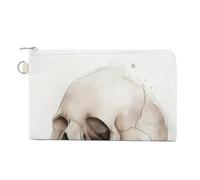 Cartera de lona, monedero con estampado estético de calavera humana, monedero con cremallera, pequeña bolsa de cosméticos