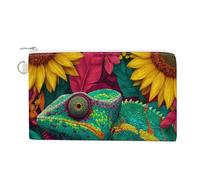 Cartera de lona, monedero con estampado floral tropical camaleón, monedero con cremallera, pequeña bolsa de cosméticos