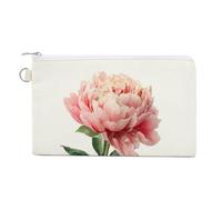 Cartera de lona, monedero con estampado vintage de peonía rosa suave, monedero con cremallera, pequeña bolsa de cosméticos