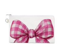 Cartera de lona, monedero de doble bucle con estampado de lazo rosa, monedero con cremallera, pequeña bolsa de cosméticos