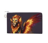 Cartera de lona, monedero híbrido con estampado de león y fénix, monedero con cremallera, pequeña bolsa de cosméticos