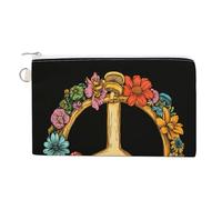 Cartera de lona, monedero retro con estampado de hongos y flores con signo de paz, monedero con cremallera, pequeña bolsa de cosméticos
