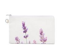 Cartera de lona, monedero suave con estampado floral de lavanda, monedero con cremallera, pequeña bolsa de cosméticos