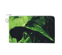 Cartera de lona, monedero verde con estampado de bruja aterradora, monedero con cremallera, pequeña bolsa de cosméticos
