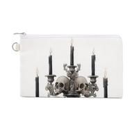 Cartera de lona, monedero vintage barroco con calaveras de candelabro espeluznante con estampado de Halloween, monedero con cremallera, pequeña bolsa de cosméticos