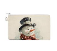 Cartera de lona, monedero vintage con estampado de muñeco de nieve con texto en inglés "Let It Snow", monedero con cremallera, pequeña bolsa de cosméticos