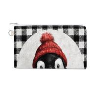 Cartera de lona, pingüino de Navidad con sombrero rojo, bufanda impresa, monedero con cremallera, pequeña bolsa de cosméticos