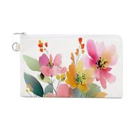Cartera de lona, ramo de acuarela de flores rosas, naranjas y verdes, monedero con cremallera, pequeña bolsa de cosméticos