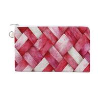 Cartera de lona, tela tejida rosa acuarela con texturas trenzadas, monedero con cremallera, pequeña bolsa de cosméticos