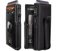 Cartera de lujo para hombre con clip para dinero, cartera para 10 tarjetas con funda de metal, soporte inteligente para tarjetas de crédito con tecnología de bloqueo RFID y ranura para rastreador GPS