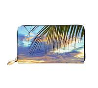Cartera de mano con diseño de pájaros en morado lavanda floral unisex con cremallera de cuero de microfibra larga moda minimalista de gran capacidad, Sunset At The Beach, Talla única