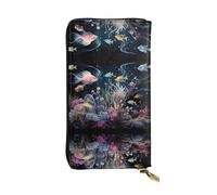Cartera de mano de gran capacidad para mujer, billetera con múltiples ranuras para tarjetas de crédito, bolsillo de almacenamiento con cremallera. Cartera larga de cuero The Underwater World, Black,