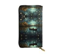 Cartera de mano de gran capacidad para mujer, billetera con múltiples ranuras para tarjetas de crédito, bolsillo de almacenamiento con cremallera. Cartera larga de cuero Lake Under The Stars, Black,