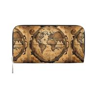 Cartera de mano larga con diseño de mapa del mundo antiguo para mujer, bolso de mano de gran capacidad con bolsillo con cremallera