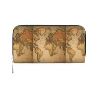 Cartera de mano larga con estampado de mapa del mundo para mujer, bolso de gran capacidad con bolsillo con cremallera, cartera de mano de viaje