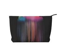 Cartera de mano portátil con cremallera para mujer, adecuada para viajes y almacenamiento diario de cosméticos, bolsa de cosméticos de pana colorida de arco iris, color negro, talla única, Negro, One