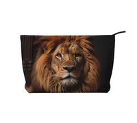 Cartera de mano portátil con cremallera para mujer, adecuada para viajes y almacenamiento diario de cosméticos, bolsa de cosméticos de pana The Lion's Gaze, color negro, talla única, Negro, One Size