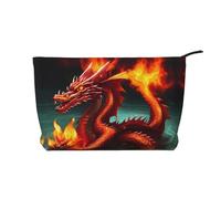 Cartera de mano portátil con cremallera para mujer, adecuada para viajes y almacenamiento diario de cosméticos, bolsa de cosméticos de pana Dragon King in Fire, color negro, talla única, Negro, One