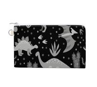 Cartera de mano suave, bolso de mano de lona para mujer, con cremallera, neceser, monedero, para tarjetas de crédito, monedas, billetes, diseño de dinosaurios voladores y hierba en gris y blanco. 19 x