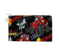 Cartera de mano suave, bolso de mano de lona para mujer, con cremallera, para maquillaje, monedero, billetes, diseño de accidente, 19 x 11,7 cm, con estampado de camión rojo, rastro de neumático, cond