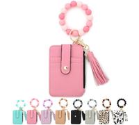 Cartera de Mano Zealburst, Billetera Bohemia con Cuentas for Mujer, Tarjetero, Llavero y Monedero, Tarjetero(Pink)
