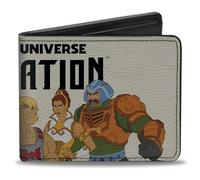 Cartera de Masters of the Universe, plegable, Masters of the Universe Revelation Group y logotipo, blanco y negro, cuero vegano, Blanco, 4.0" x 3.5", Casual