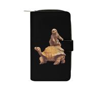 Cartera de moda con diseño de perezoso cabalgando sobre tortuga, tarjetero de crédito, monedero delgado con bolsillo para monedas, bolsas de teléfono de mano para mujeres y hombres, 8 x 4.5 x 1.5