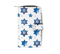 Cartera de moda con símbolo de Israel y la bandera judía, monedero, monedero, monedero, monedero, bolsa de mano para teléfono para mujeres y hombres, 8 x 4.5 x 1.5 pulgadas