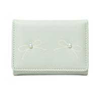 Cartera de moda para niñas, con lazo estético, pequeño tarjetero, monedero de piel sintética, bolsillo para dinero en efectivo con ventana transparente para mujeres, cartera de moda para niñas, Green