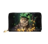 Cartera de mujer con diseño de gato en sombrero de bruja, cartera de mano larga, tarjetero de crédito, monedero de viaje, negro, talla única, Black, Talla única