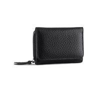 Cartera de mujer pequeña de piel auténtica, monedero Trifold corto con 6 compartimentos para tarjetas, 1 sección para facturas y 1 bolsillo con cremallera, diseño elegante, color negro