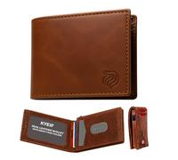 Cartera de piel auténtica para hombre con tarjetero de crédito, billetera inteligente con bloqueo RFID para hombres con eyector de tarjetas de botón emergente, elegante accesorio para hombre, para