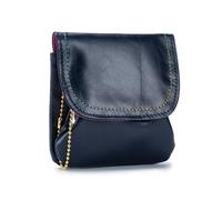Cartera de piel auténtica para monedas, monedero de mano pequeño, tarjetero, llavero, lápiz labial, auriculares, funda de almacenamiento para mujer, azul oscuro, Talla única