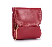 Cartera de piel auténtica para monedas, monedero de mano pequeño, tarjetero, llavero, lápiz labial, auriculares, funda de almacenamiento para mujer, Red, Talla única