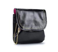 Cartera de piel auténtica para monedas, monedero de mano pequeño, tarjetero, llavero, lápiz labial, auriculares, funda de almacenamiento para mujer, Black, Talla única