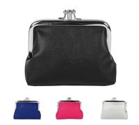 Cartera de Piel Auténtica para Mujer con Cierre de Beso, Monedero Aubrey con Triple Marco de Metal, Bolsa de Cambio Pequeña de Cuero