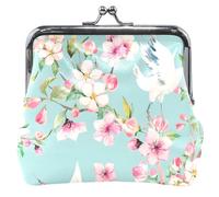 cartera de piel azul aguamarina con hebilla de beso y hebilla de cambio pequeño, Crane Pink Blooming Aqua Blue, UNITALLA, Crane Pink Blooming Aqua Blue, UNITALLA, Classic