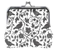 cartera de piel blanco con diseño floral oscuro para mujer, bonito cierre de hebilla para besos, cartera pequeño, Dark Floral Crow White, UNITALLA, Dark Floral Crow White, UNITALLA, Classic