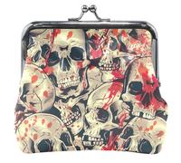 cartera de piel colorido para mujer, bonito cierre de beso para Halloween, calaveras sangrientas, cartera negro con cambio de tarjeta, cartera, Halloween Bloody Skulls Black, UNITALLA, Halloween
