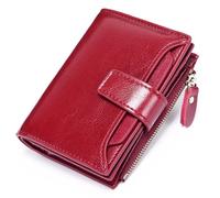 Cartera de piel con bloqueo RFID para mujer, pequeña, compacta, con cremallera y bolsillo para tarjetas y ventana de identificación, Un rojo vino, Talla única, Clásico