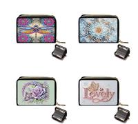 Cartera de piel con cierre de cremallera para mujer, diseño de diamantes y pintura artística con diamantes, 4pcs-c
